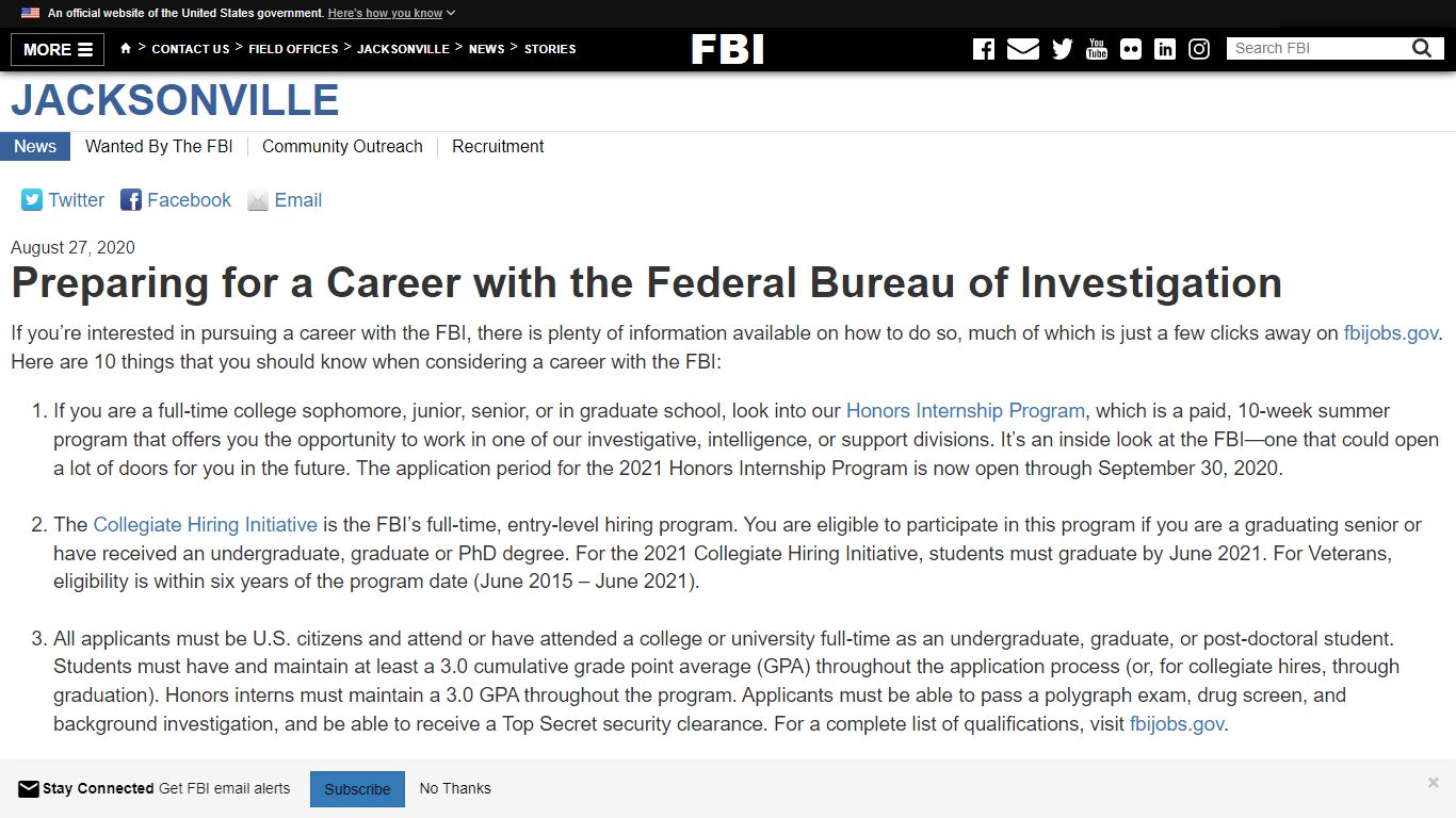 Preparing for a Career with the Federal Bureau of Investigation ... - FBI